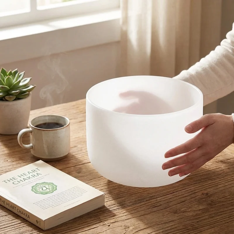 Frosted Quartz Crystal Singing Bowl — F Note 432 Hz Heart Chakra - 4
