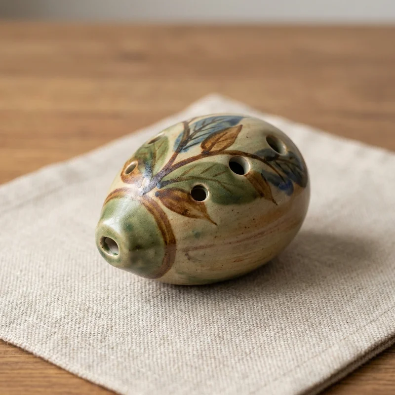 Ceramic Ocarina — Alto C Hand-Glazed Woodland Design - 1