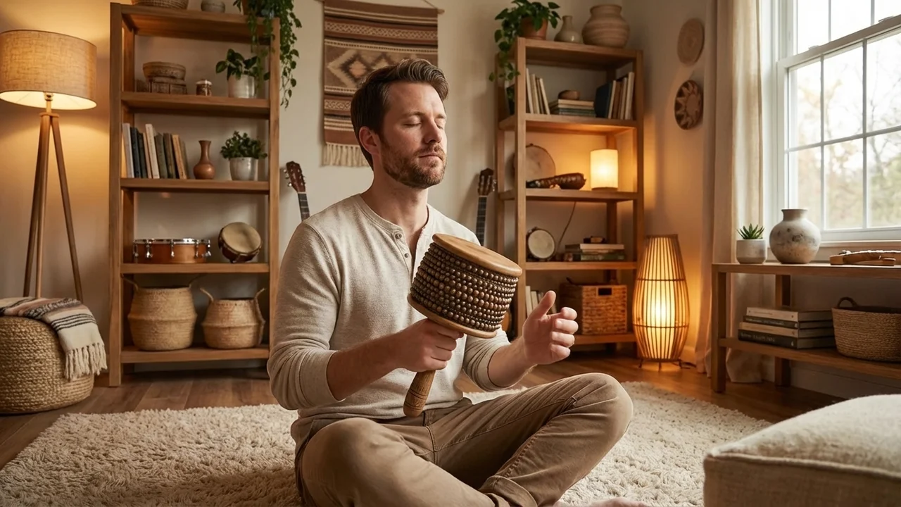 Traditional Gourd Cabasa — Large Natural Shell Beaded - 5