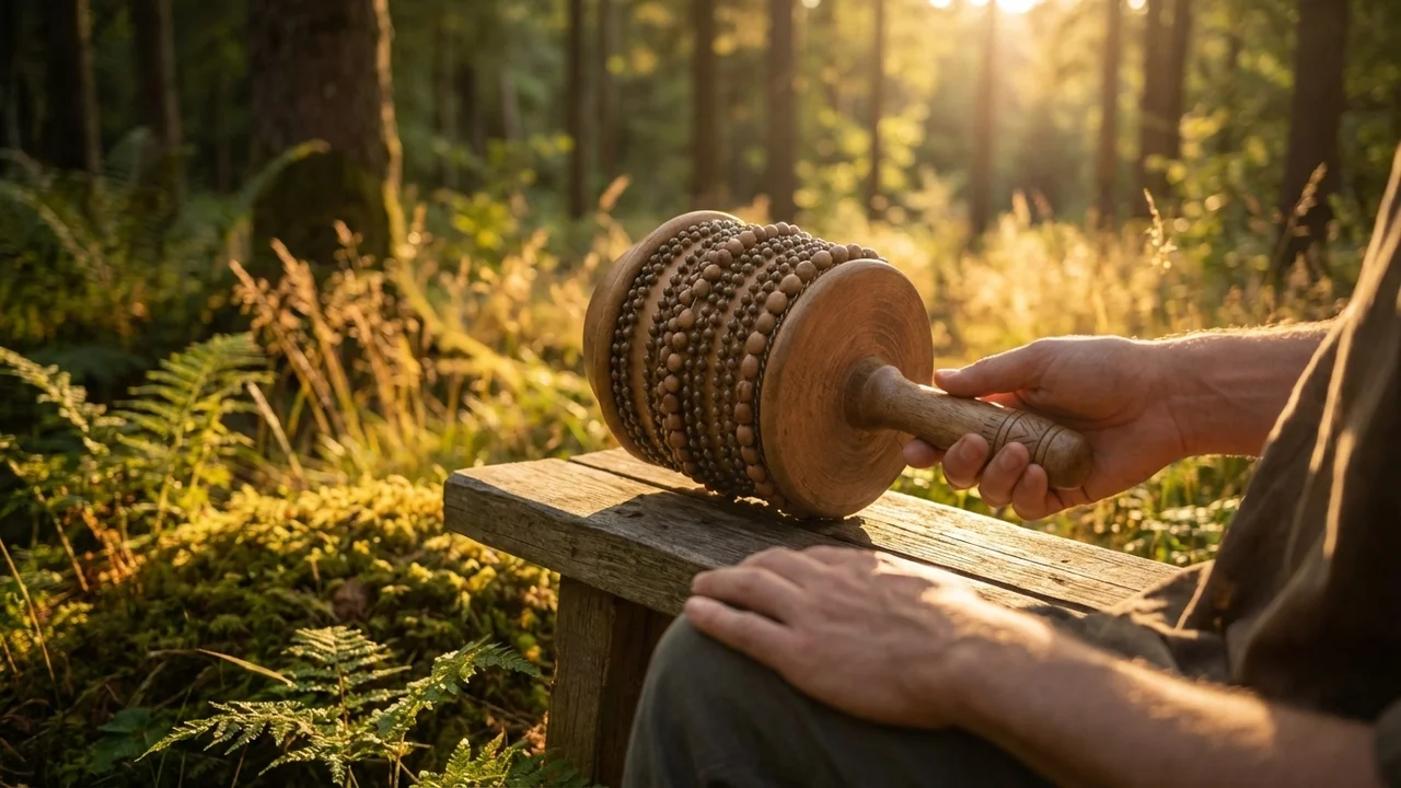 Traditional Gourd Cabasa — Large Natural Shell Beaded - 6
