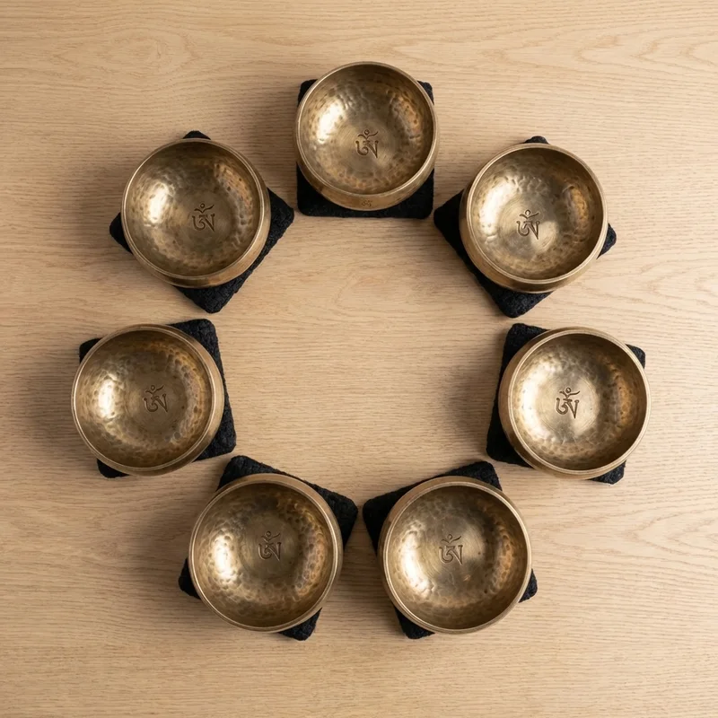 Hand-Hammered Tibetan Chakra Bowl Set — 7 Pieces Brass Alloy - 2