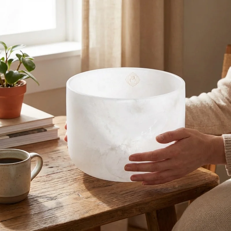 Frosted Quartz Crystal Singing Bowl — C Note Root Chakra Grounding - 4