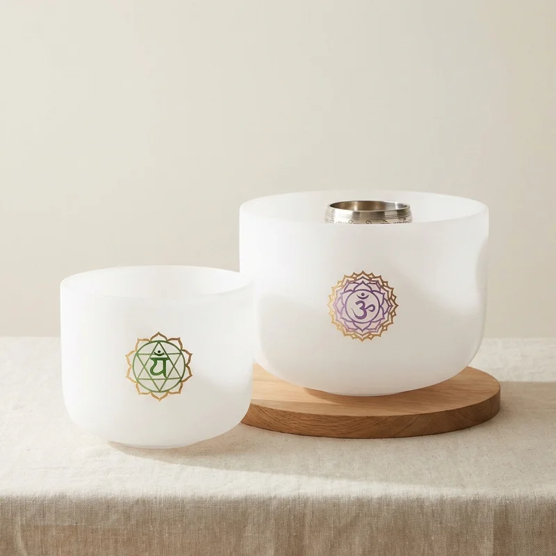 Crystal Singing Bowl Duo — Heart & Crown Chakra Gift Set with Mallets - 1