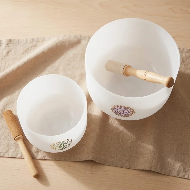 Crystal Singing Bowl Duo — Heart & Crown Chakra Gift Set with Mallets - 2