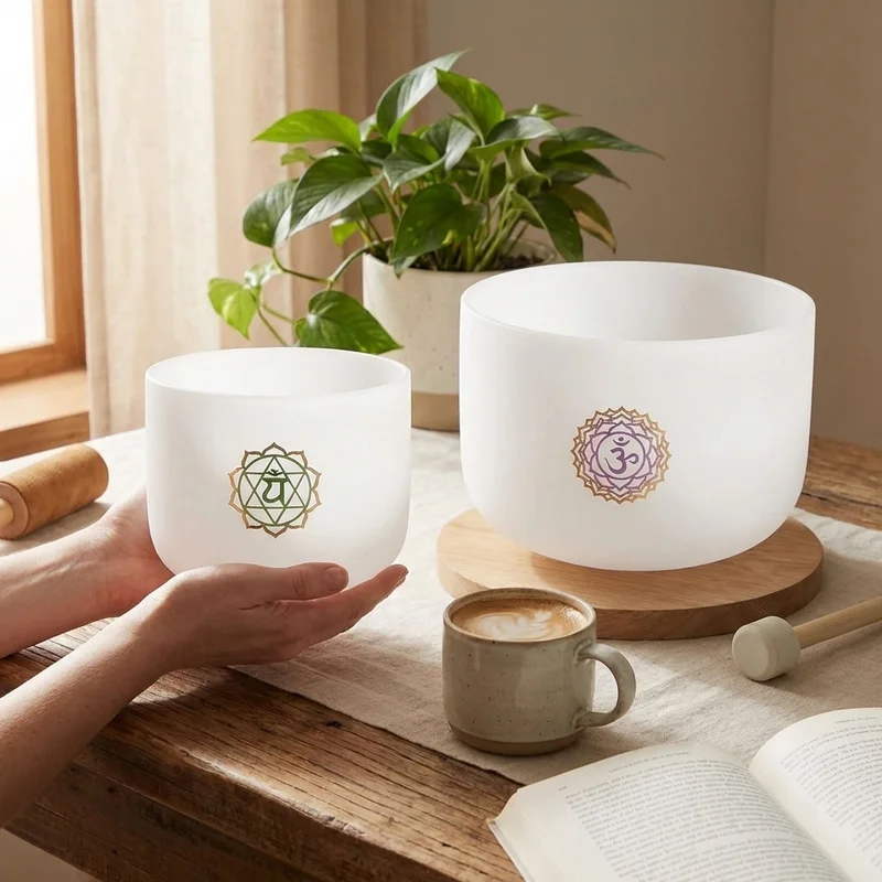 Crystal Singing Bowl Duo — Heart & Crown Chakra Gift Set with Mallets - 4