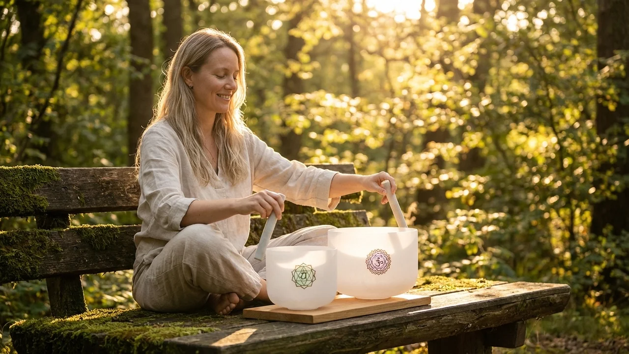 Crystal Singing Bowl Duo — Heart & Crown Chakra Gift Set with Mallets - 6