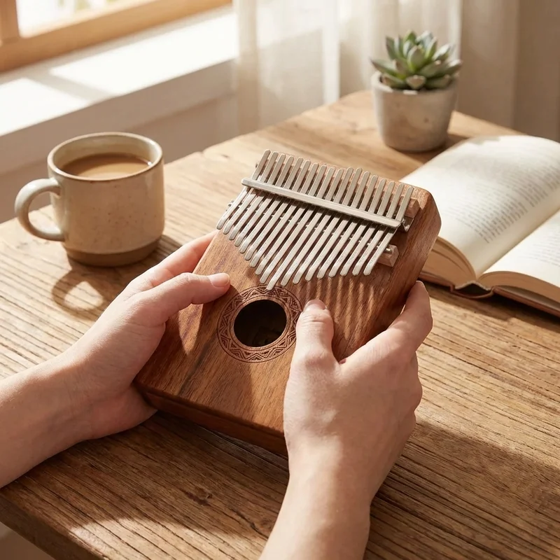 Acacia Wood Kalimba — 21-Key Pentatonic Scale Natural Grain - 4