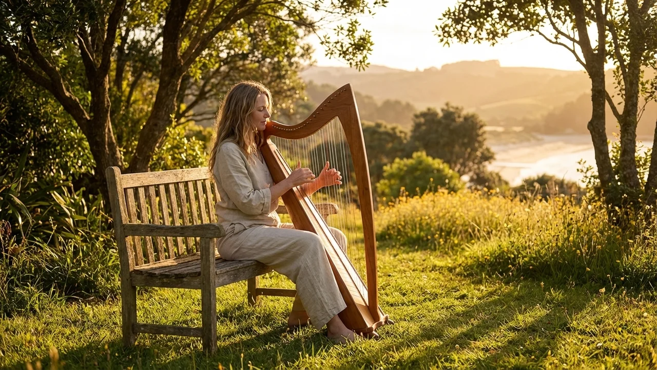 Cherry Wood Lap Harp — 10 String Children's First Harp - 6