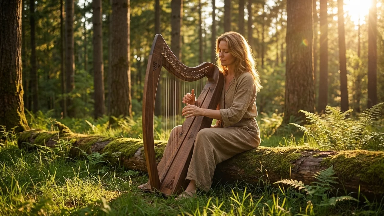 Black Walnut Lap Harp — 22 String Diatonic Full Scale - 6