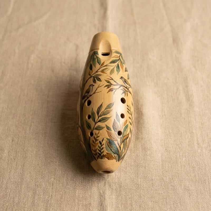 Bamboo Ocarina — Alto C Handpainted Forest Motif - 1