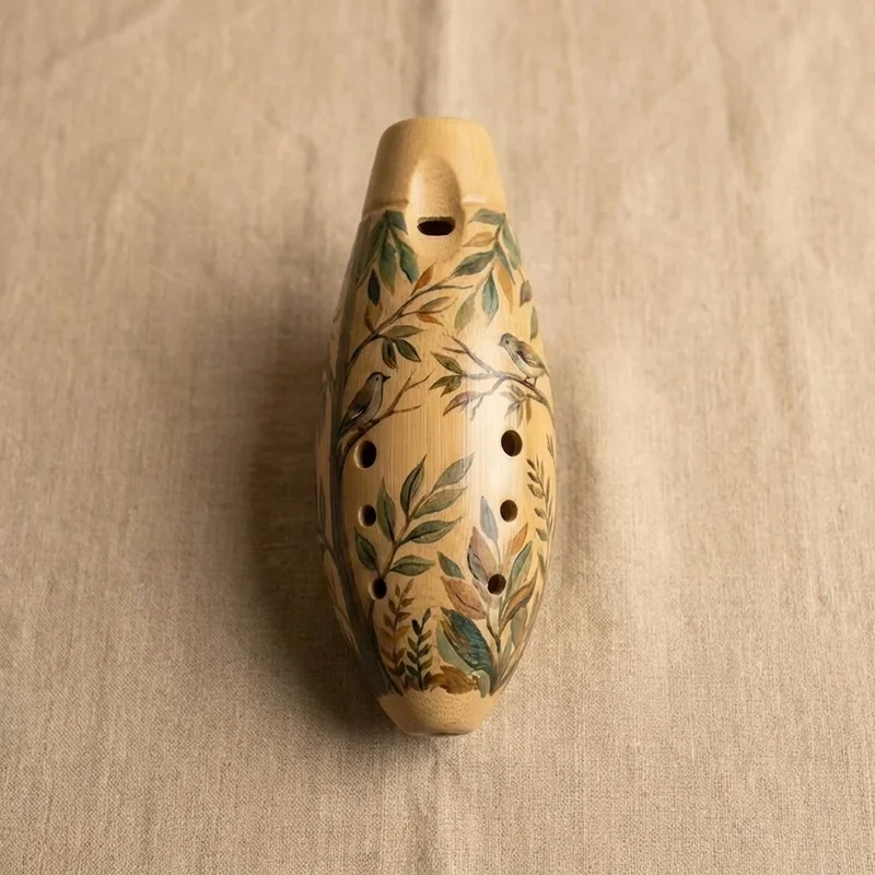 Bamboo Ocarina — Alto C Handpainted Forest Motif - 2