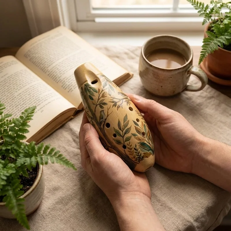 Bamboo Ocarina — Alto C Handpainted Forest Motif - 4