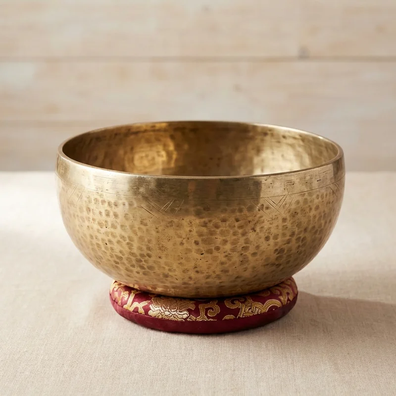 Hammered Brass Tibetan Bowl — 8-Inch Heart Chakra - 1