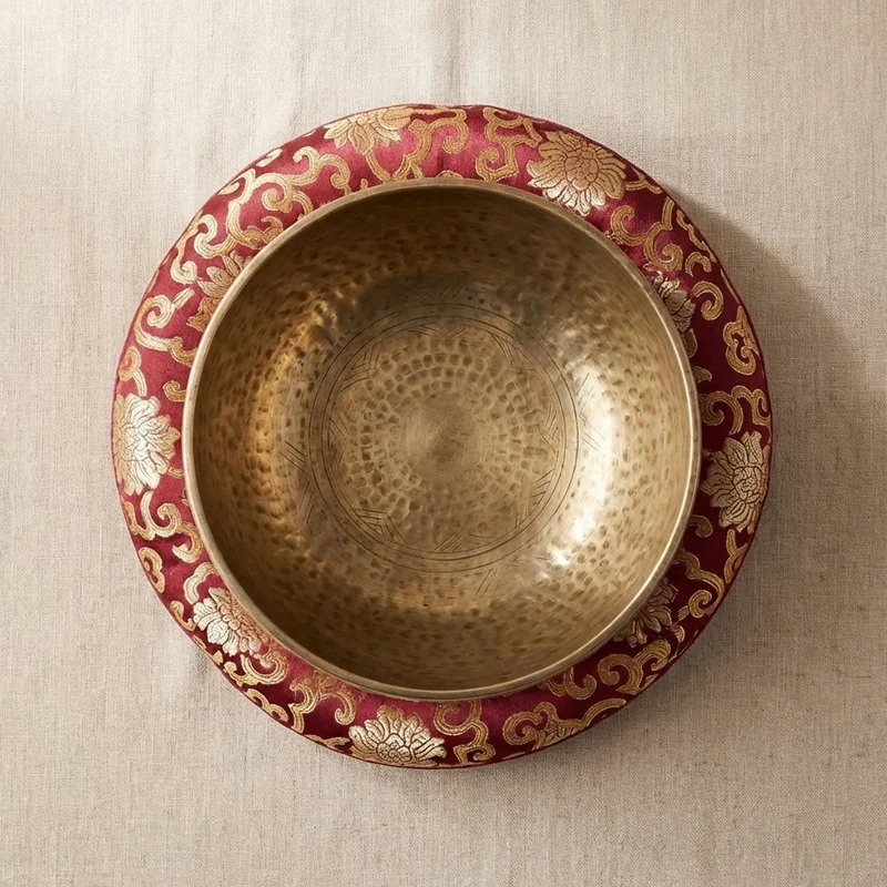 Hammered Brass Tibetan Bowl — 8-Inch Heart Chakra - 2