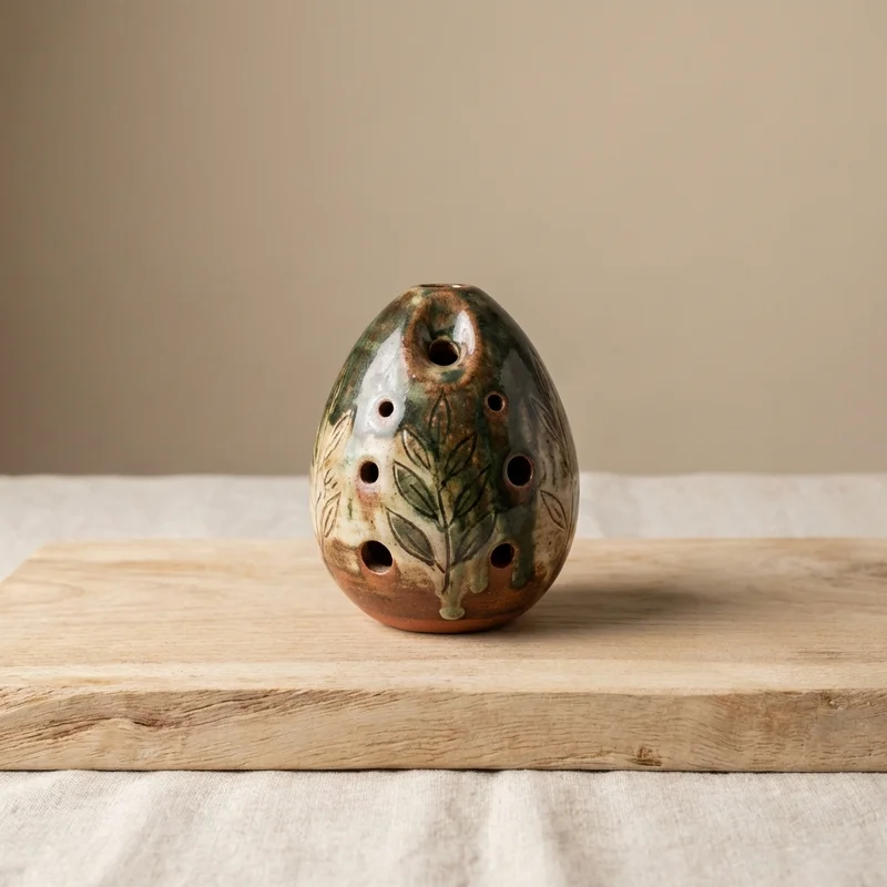 Terracotta Ocarina — Alto C Woodland Glaze - 1
