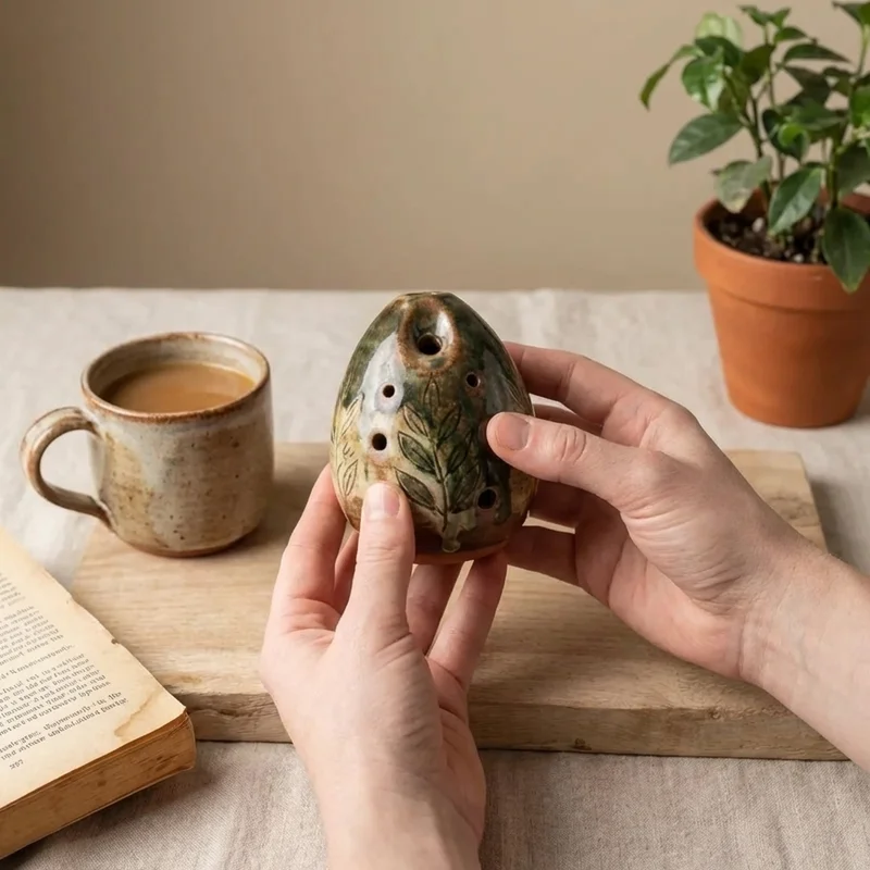 Terracotta Ocarina — Alto C Woodland Glaze - 4
