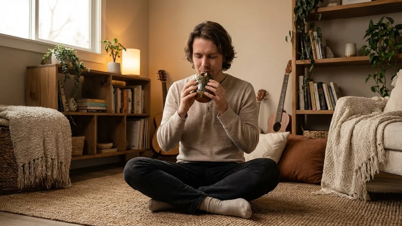 Terracotta Ocarina — Alto C Woodland Glaze - 5