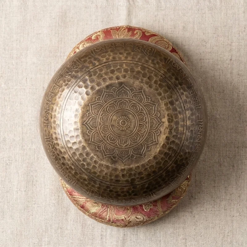Antique Finish Tibetan Singing Bowl — C# Note Hand-Engraved Mandala - 2