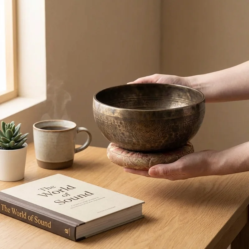 Antique Finish Tibetan Singing Bowl — C# Note Hand-Engraved Mandala - 4