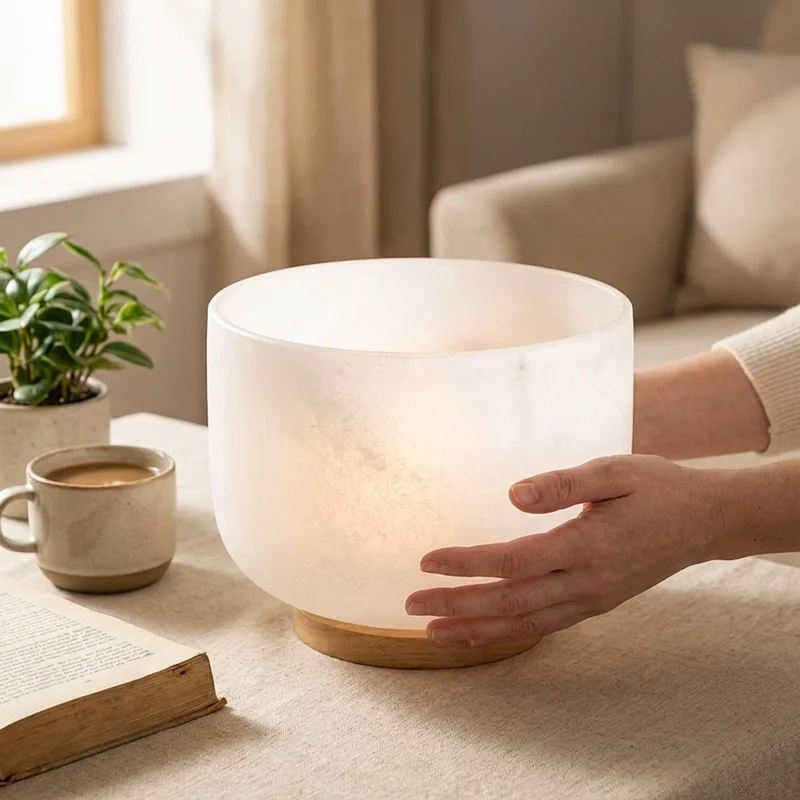 Frosted Crystal Quartz Singing Bowl — G Note 10-Inch Throat Chakra - 4