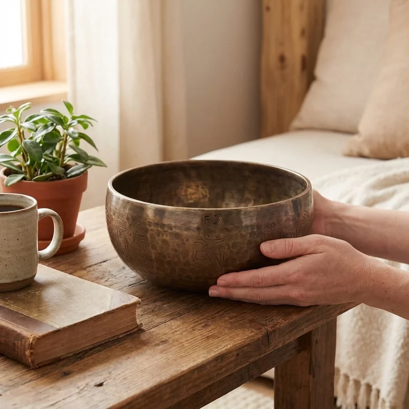 Full Moon Hammered Bronze Singing Bowl — F Note Therapeutic Grade - 4