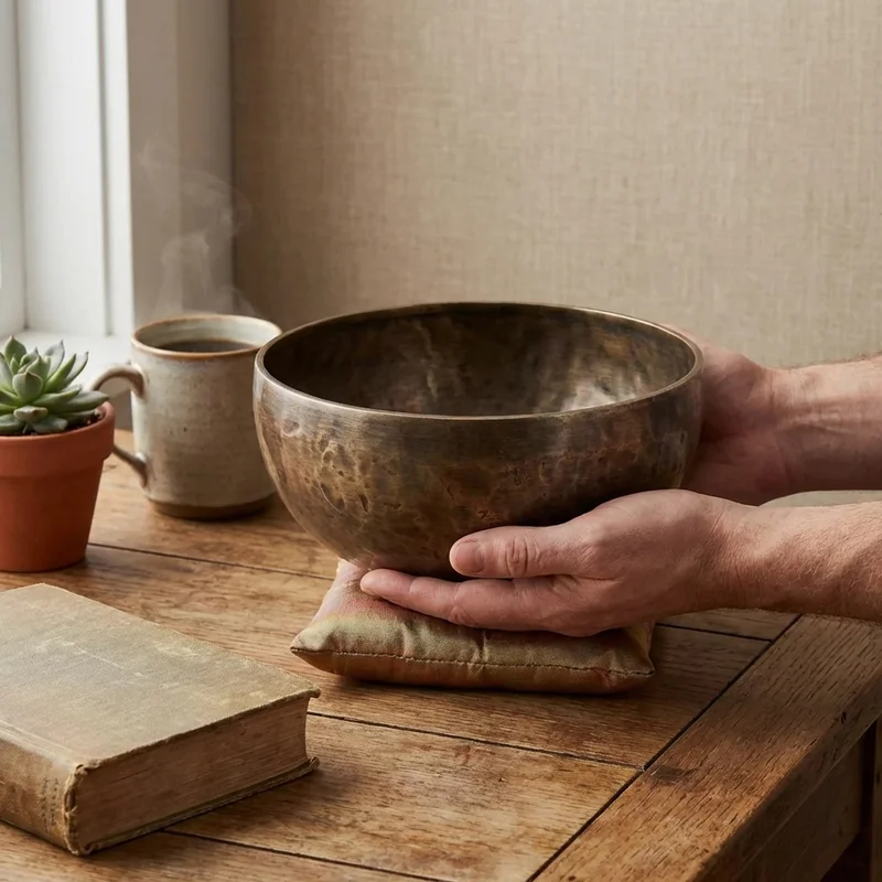 Antique-Finish Tibetan Singing Bowl — 8-Inch Deep Harmonic - 4