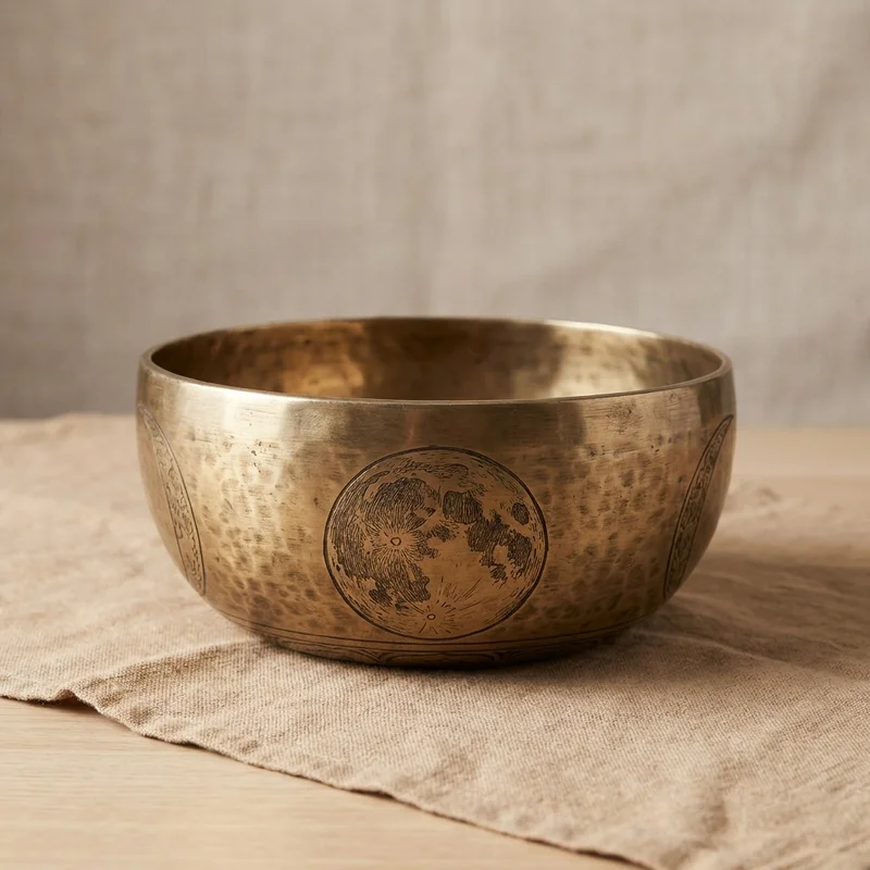 Hand-Etched Full Moon Singing Bowl — 7-Inch Lunar Tone - 1