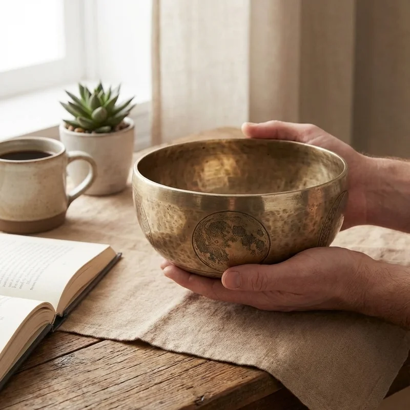 Hand-Etched Full Moon Singing Bowl — 7-Inch Lunar Tone - 4