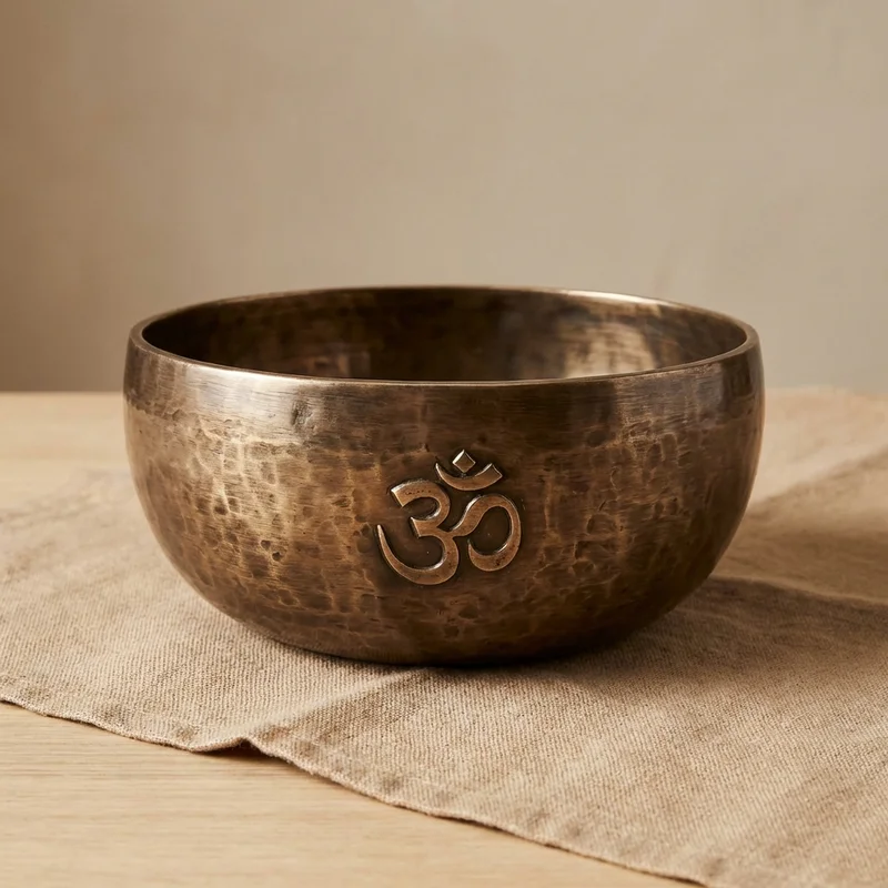 Hammered Bronze Singing Bowl — 6-Inch Om Resonance - 1