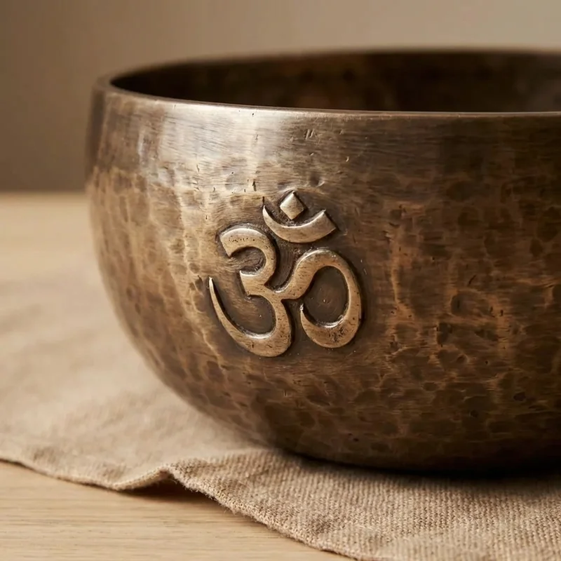 Hammered Bronze Singing Bowl — 6-Inch Om Resonance - 3