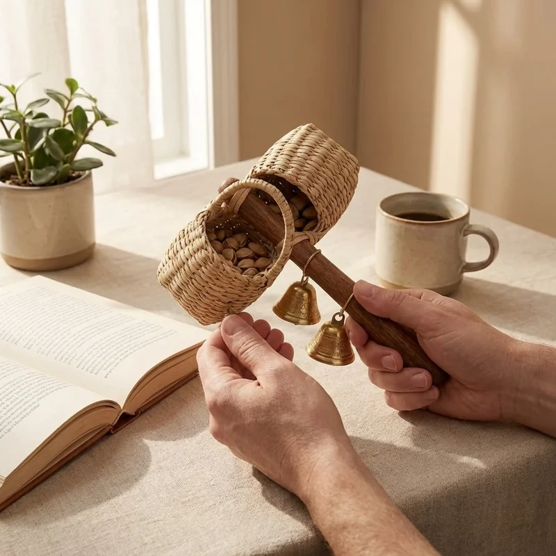 Woven Palm Caxixi — Double Bell Brazilian Rhythm Shaker - 4