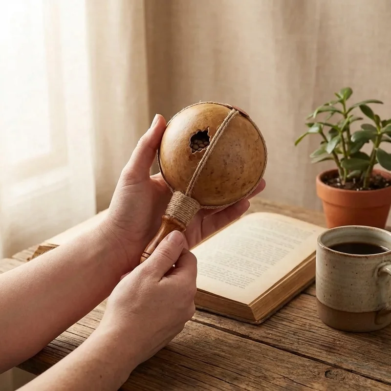 Dried Gourd Shaker — Natural African Seeds Warm Resonance - 4