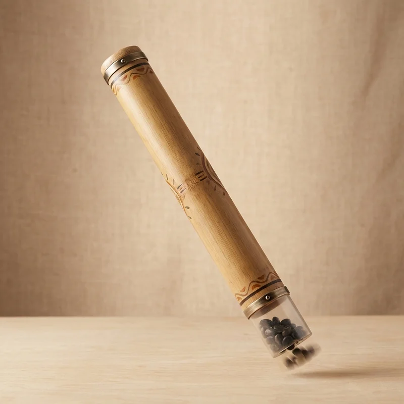 Bamboo Rainstick Shaker — Pebble Fill Soothing Cascade - 1