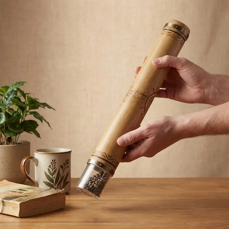 Bamboo Rainstick Shaker — Pebble Fill Soothing Cascade - 4
