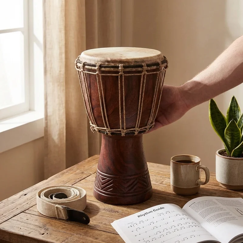 Mahogany Djembe Starter Kit — 10-Inch with Strap & Rhythm Guide - 4