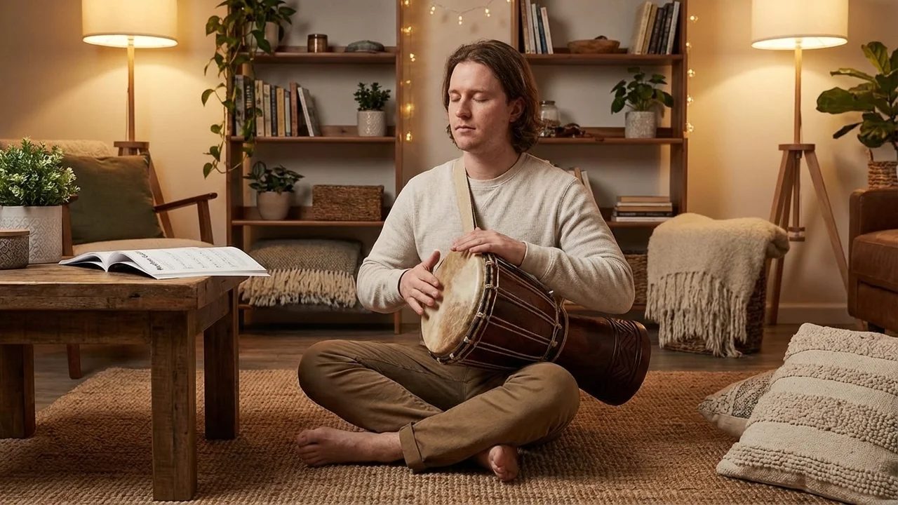 Mahogany Djembe Starter Kit — 10-Inch with Strap & Rhythm Guide - 5