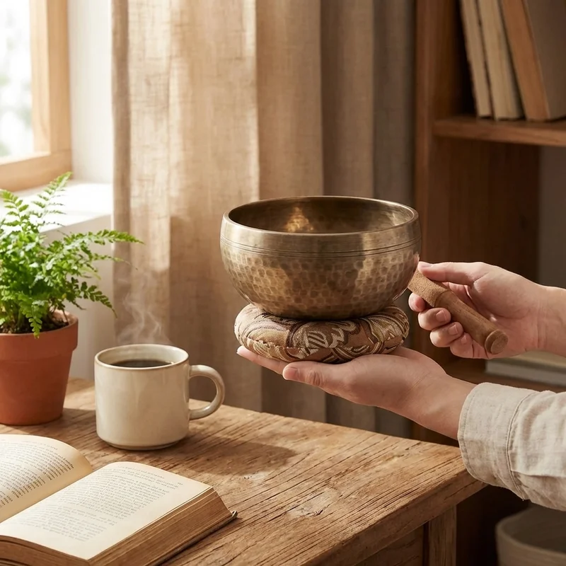 Hand-Hammered Tibetan Bowl Starter Kit — 5-Inch with Mallet & Cushion - 4
