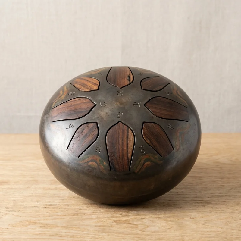 Reclaimed Teak Tongue Drum — 8 Notes D Minor Meditation - 1