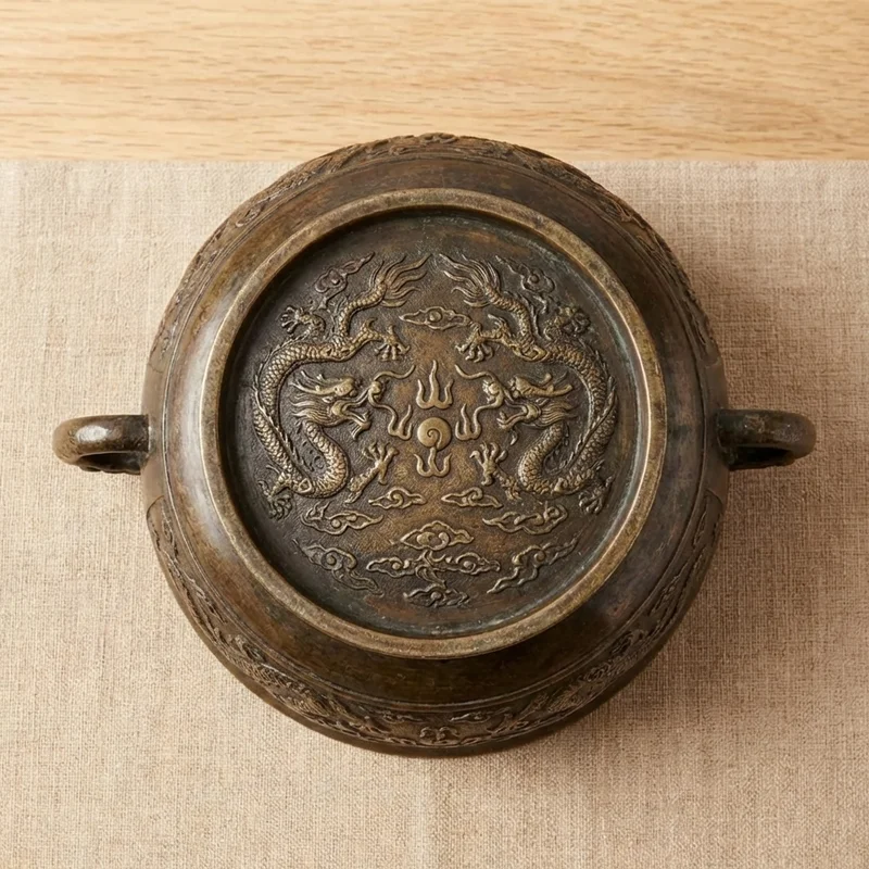 Antique Bronze Taoist Bowl — G Note Dragon Motif - 2