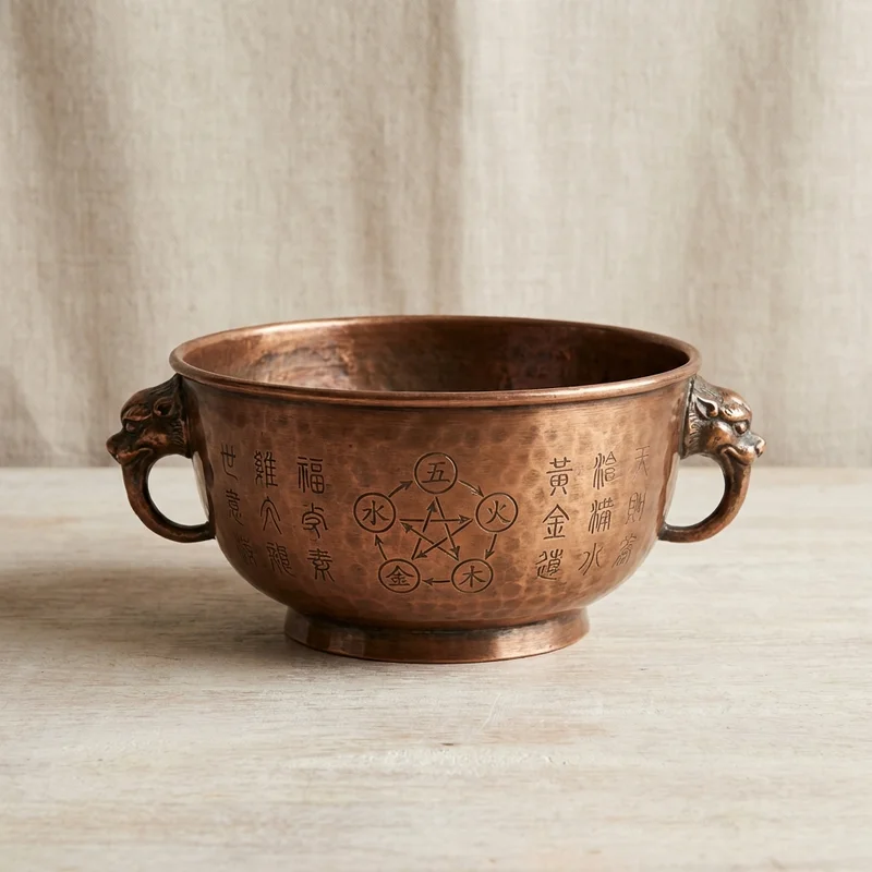 Copper Taoist Bowl — D Note Five Elements Design - 1