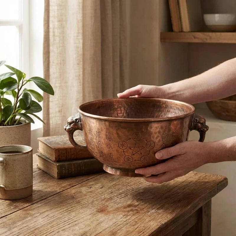 Copper Taoist Bowl — D Note Five Elements Design - 4