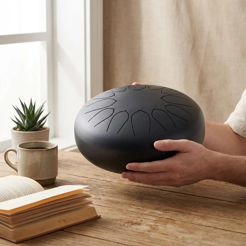 Alloy Steel Tongue Drum — D Minor 13-Note Obsidian Black - 4