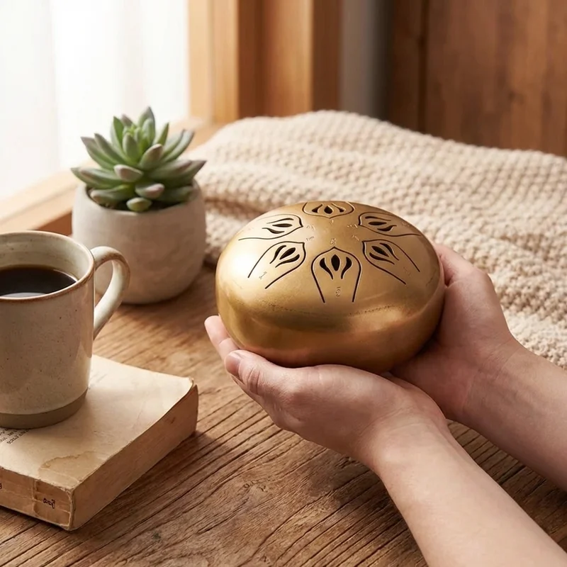 Mini Steel Tongue Drum — C Pentatonic 6-Note Sunrise Gold - 4