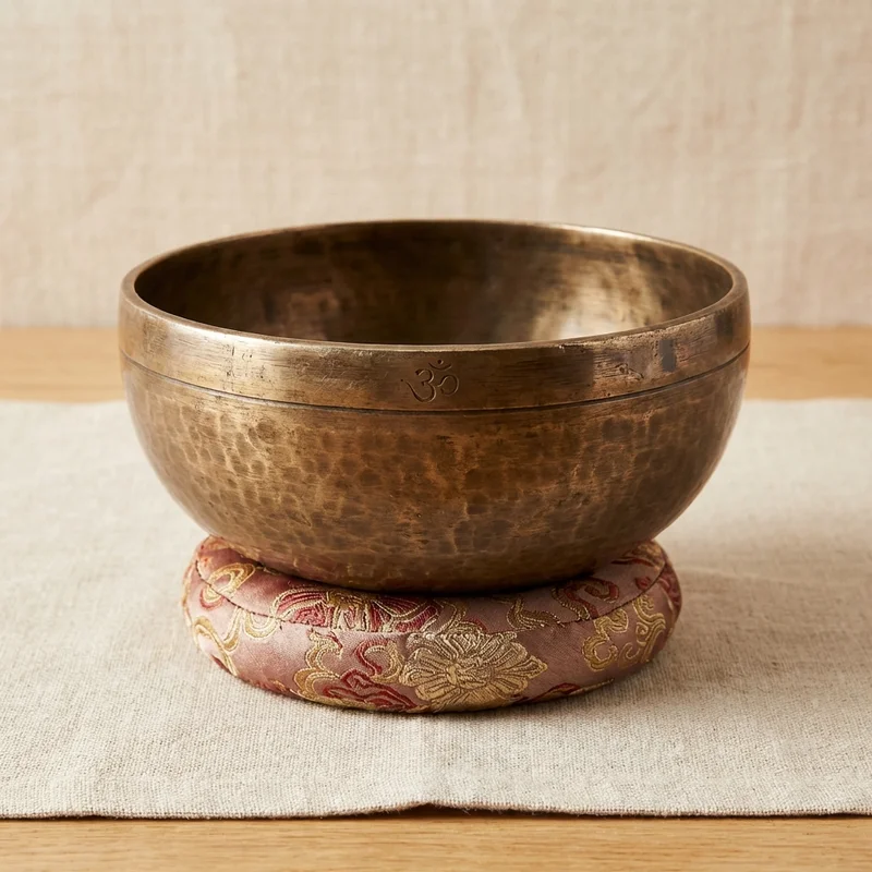 Antique Hand-Hammered Tibetan Singing Bowl — 7-Inch Om Etched - 1