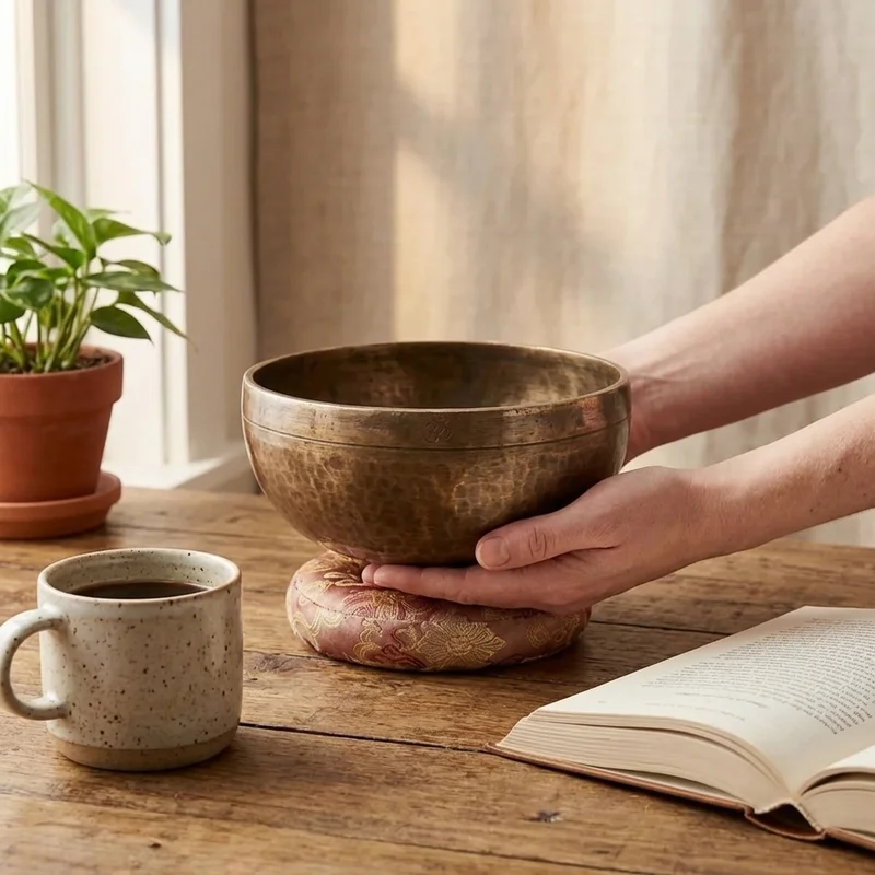 Antique Hand-Hammered Tibetan Singing Bowl — 7-Inch Om Etched - 4