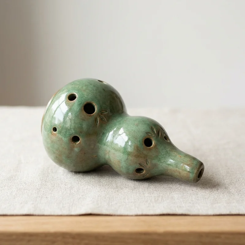 Jade-Glazed Double Chamber Vessel Flute — Dual Tone Harmony Flute - 1