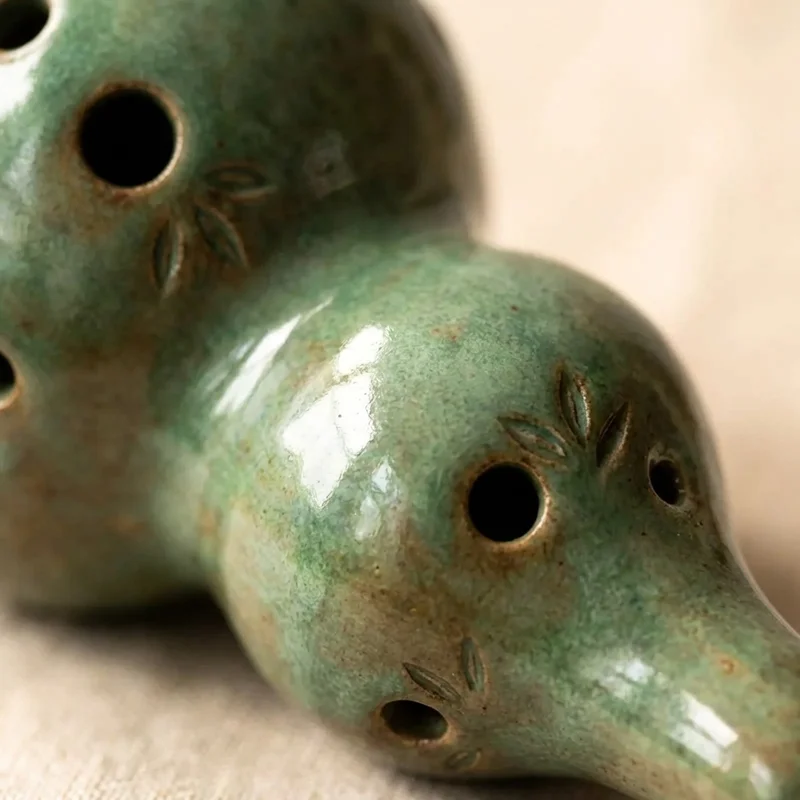 Jade-Glazed Double Chamber Vessel Flute — Dual Tone Harmony Flute - 3