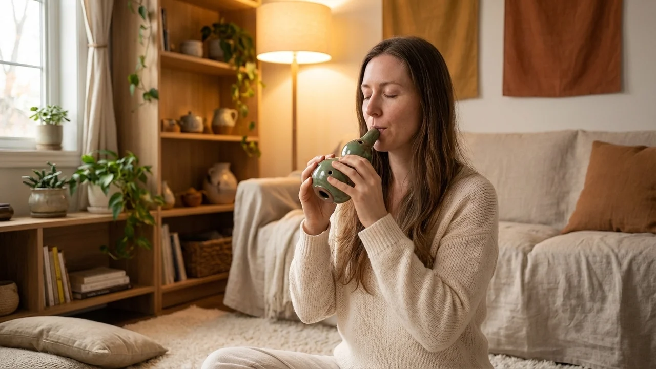 Jade-Glazed Double Chamber Vessel Flute — Dual Tone Harmony Flute - 5