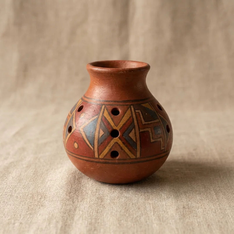 Terracotta Vessel Flute — Alto C Handpainted Peruvian Design - 1