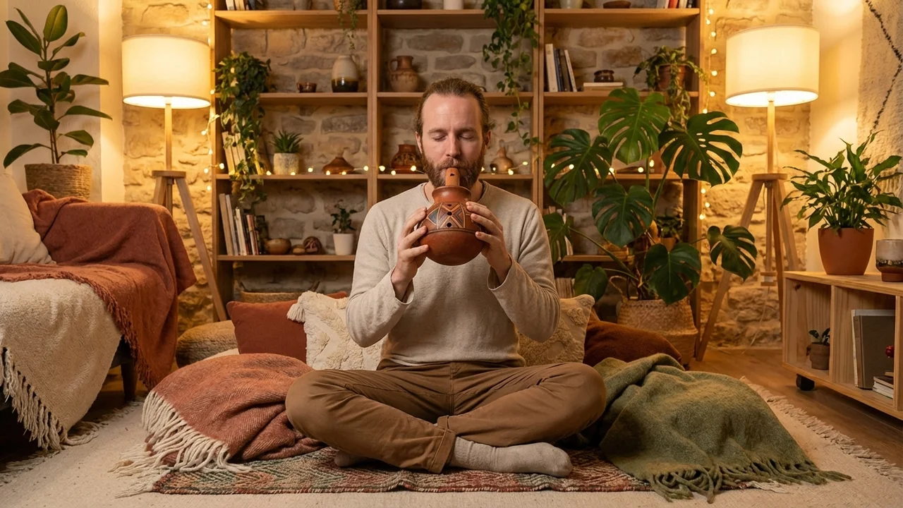 Terracotta Vessel Flute — Alto C Handpainted Peruvian Design - 5